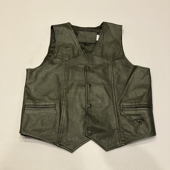 Branded Garments Jackets & Blazers - Branded Garments Black Leather Vest Joe Camel Cigarettes Logo Women's L Pockets